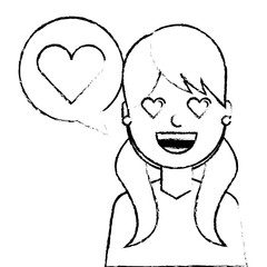 young woman with love heart in speech bubble vector illustration sketch design