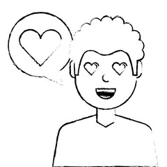 man with love heart in speech bubble vector illustration sketch design