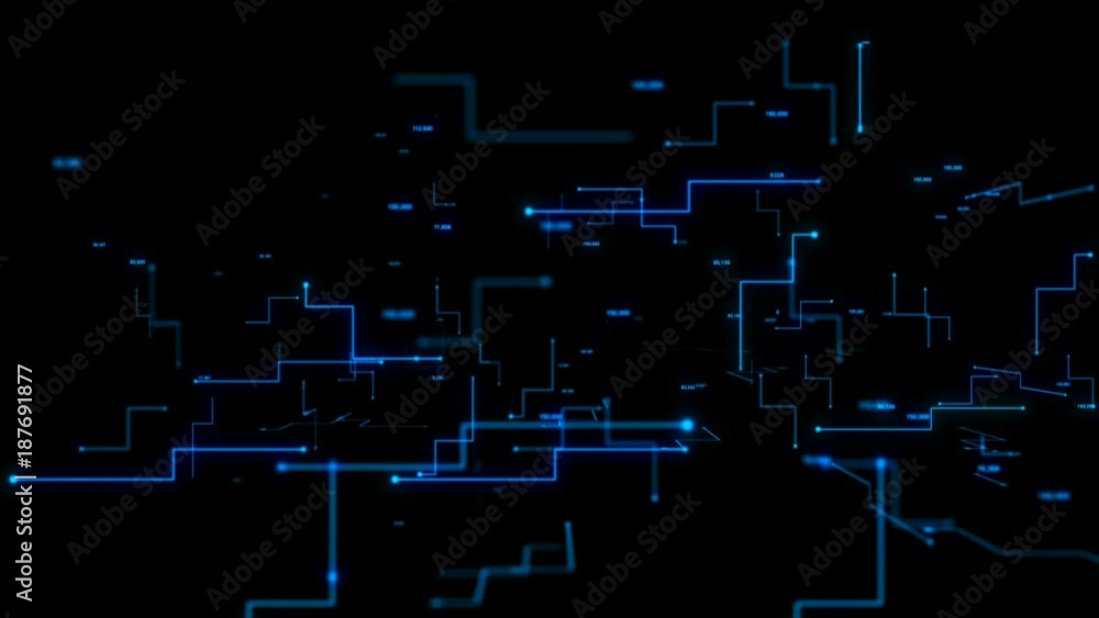 Poster 4k animation 3d abstract dark background moving dot and line metaphor cyber futuristic data transfer
