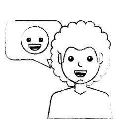 man with smile emoticon in speech bubble vector illustration sketch design