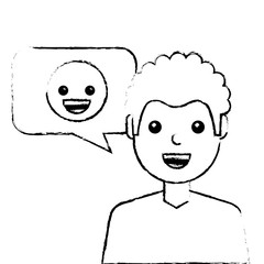 man with smile emoticon in speech bubble vector illustration sketch design
