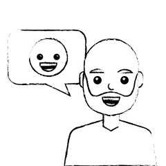 man with smile emoticon in speech bubble vector illustration sketch design
