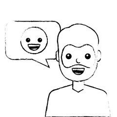 man with smile emoticon in speech bubble vector illustration sketch design