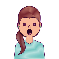 portrait surprised young woman face expression cartoon vector illustration