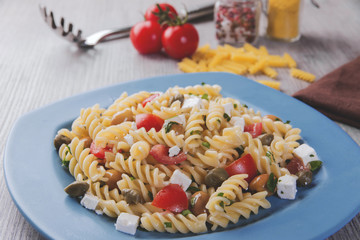 pasta with tomatoes goat cheese  olives