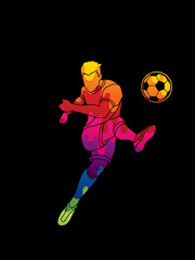 Fototapeta na wymiar Soccer player shooting a ball action designed using melting colors graphic vector