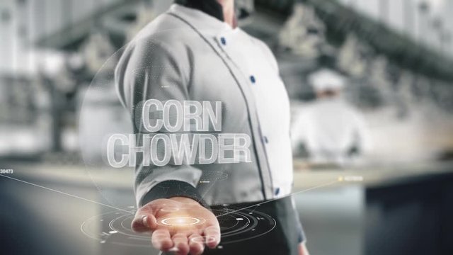 Chef holding in hand Corn Chowder