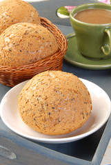 Buns on dish on restaurant table