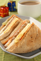 Club Sandwich on a white plate 
