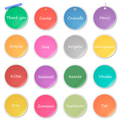 Thank you day, holiday, different color stickers. Vector illustration.