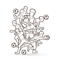Soccer player team composition outline graphic vector.
