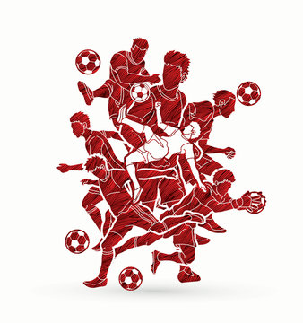 Soccer player team composition designed using grunge brush graphic vector.