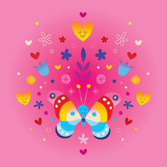 cute butterfly hearts and flowers