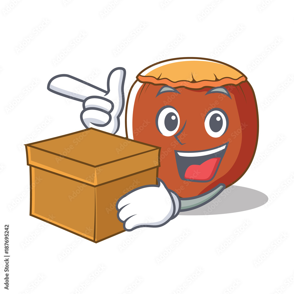 Poster with box hazelnut character cartoon style