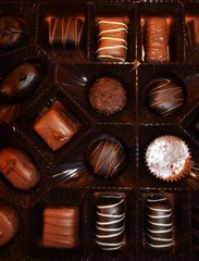 Assorted Chocolate Candies In A Box Close Up