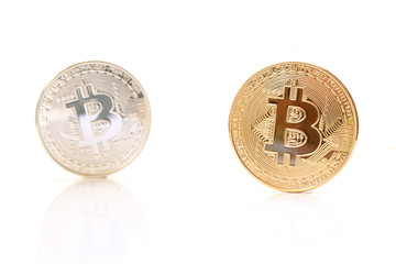 gold silver bitcoin isolated on white background