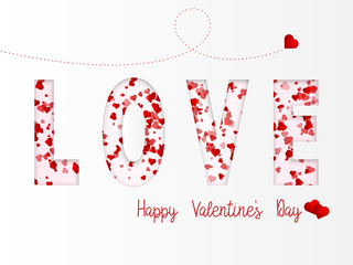 love lettering with hearts flying happy valentines day