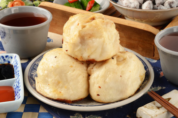 Chinese fried bun  on the plate   