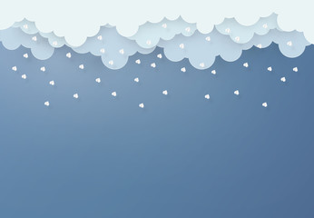 Obraz premium Paper art design style the concept is rainy season, Cloud and rain on dark background , vector design element illustration
