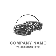 Black Silhouette of Muscle Car Vector Logo Illustration