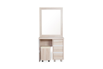 Wood Dressing Table with chair isolated on  white background with space for copy.