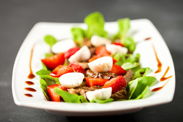 Original meat, strawberry and mozzarella salad