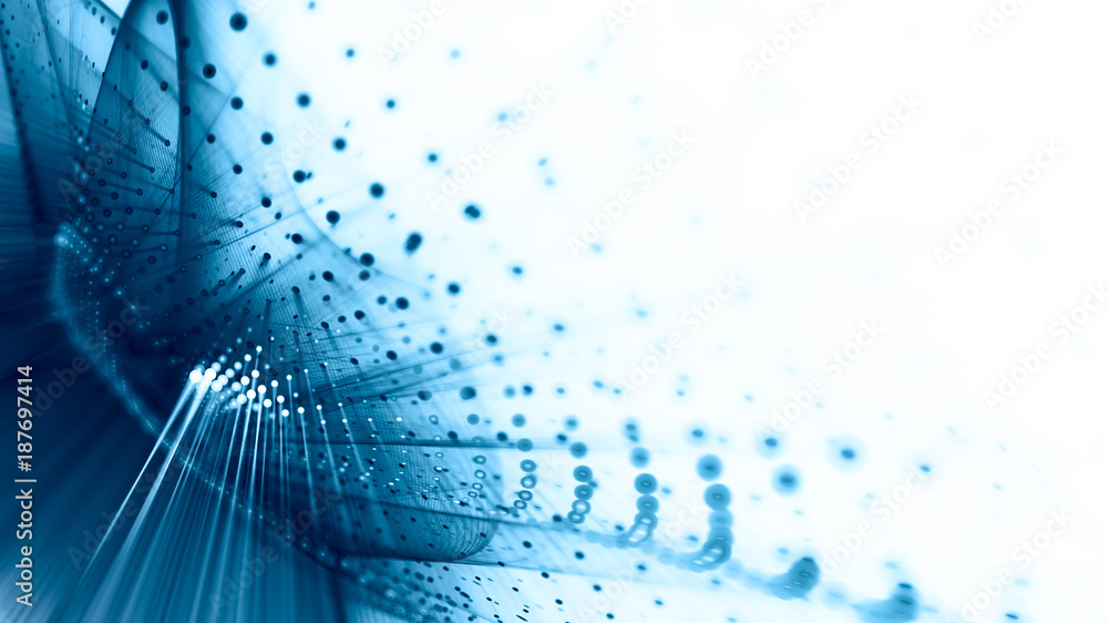 Poster abstract blue and white background. fractal graphics series. dynamic composition of dots, traces and