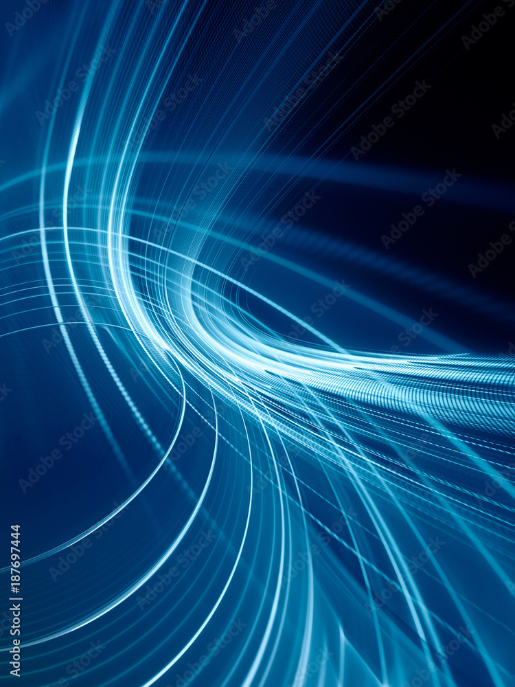 Poster abstract blue and black background texture. dynamic curves ands blurs pattern. detailed fractal grap