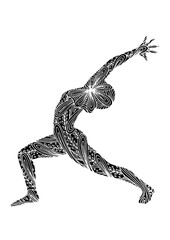 Fototapeta premium yoga warrior 1 pose 7 chakra vector flower floral leaf hand drawing zentangle illustration design (Virabhadrasana 1)