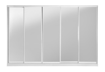 Modern wardrobe with mirrors on white background