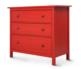 Red wooden wardrobe on white background
