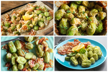 Collage with Brussel sprouts and bacon