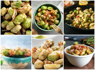 Collage with Brussel sprouts and bacon