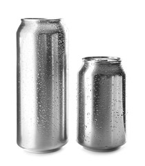 Aluminum cans on white background