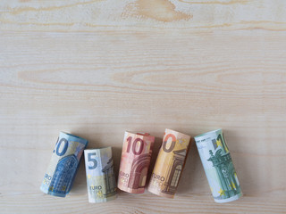 euro currency on wood table