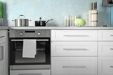 Modern kitchen interior with new oven