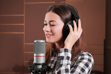 Guest taking part in radio broadcast at modern studio