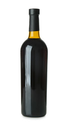 Bottle with red wine on white background