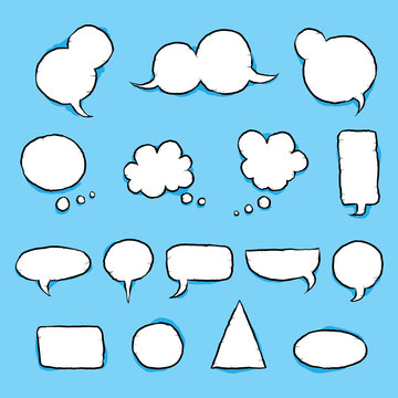 A collection set of cartoon speech bubbles and thought bubbles and random shapes.