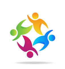 Teamwork hi happy people logo vector design