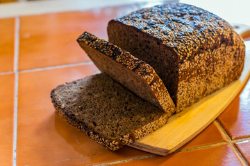 Sliced rye bread on a