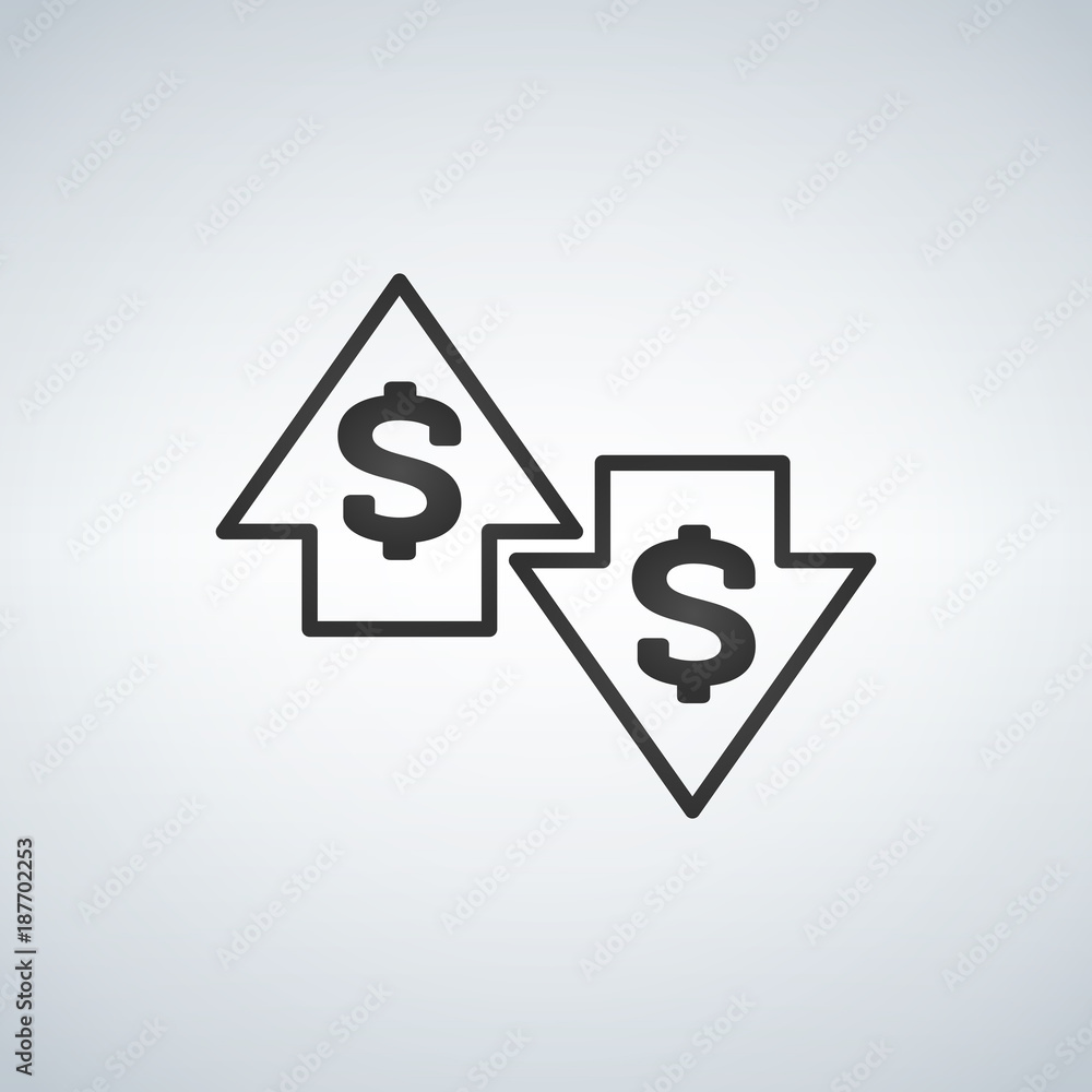 Poster up and down arrows with dollar sign in flat icon design on white background vector