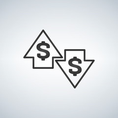 Up and Down arrows with dollar sign in flat icon design on white background vector