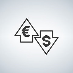 Up and Down arrows with dollar and euro sign in flat icon design on white background vector