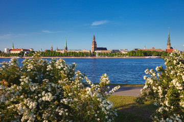 Obraz premium Spring View of Old Town of Riga and Daugava River. Riga, Latvia.