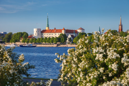 Old Town of Riga and Daugava River, Riga, Latvia. Focus on the old castle.