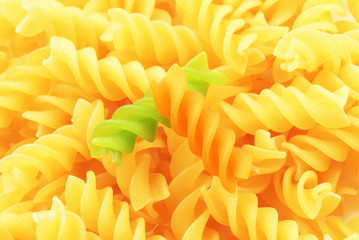 Close up of  three colored fusilli  