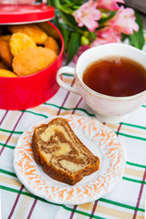 cup of tea and sweet  cookies 