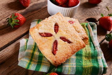 Bun with stuffed with strawberries