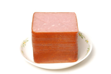 Slices of ham on the plate 